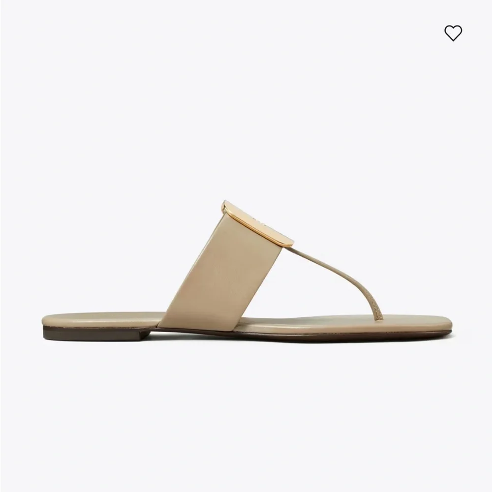 Tory Burch Taupe Georgia Slide Sandals with Gold Emblem